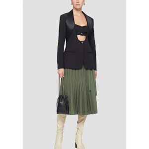 3.1 Phillip Lim Wool Blend Pleated Tie Waist A-Line Skirt in Army Green